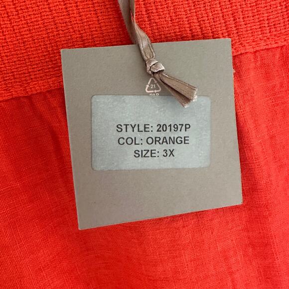 SAIPH LAB | Plus Size NEW Women's 3X Orange 100% Linen Tunic Top Made in Italy - Picture 10 of 12